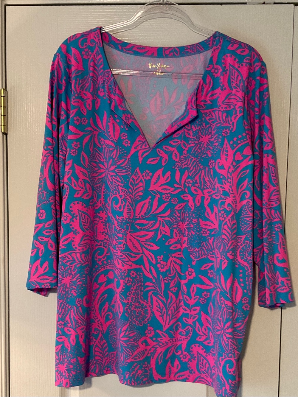 Lilly Pulitzer Teal Tunic with Pink Floral Print